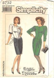 8732 SIMPLICITY 1988 DRAWSTRING SHORT - LONG SLEEVE DRESS PATTERN 10-14 UNCUT